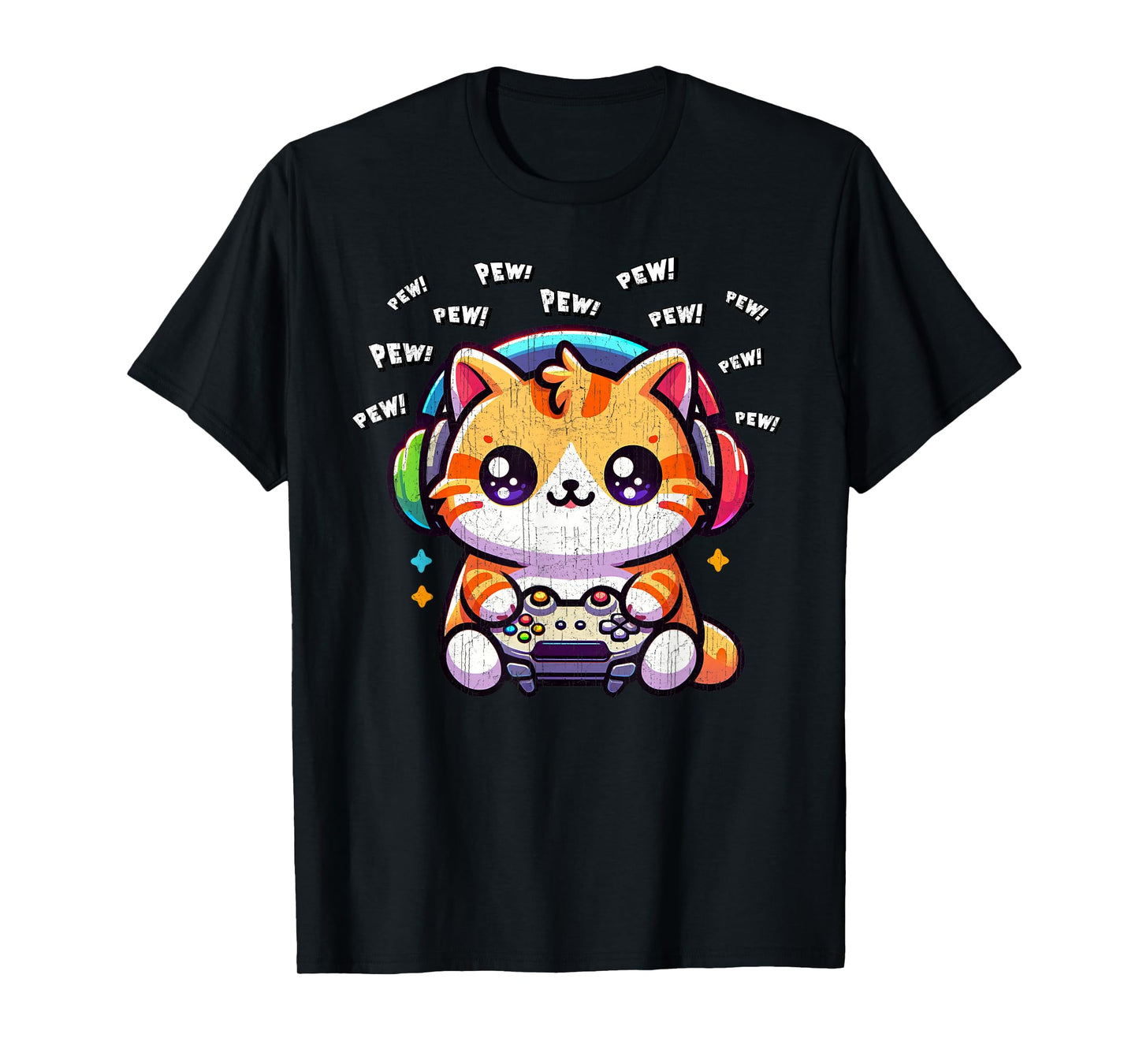 Cat Gamer Pew Funny Video Games Vintage Boys Men Girls T-Shirt