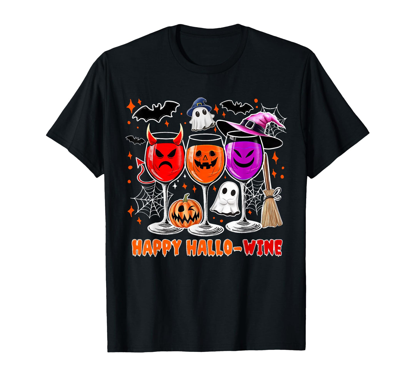Happy Hallo-Wine Funny Halloween Glass Wine Drinking Lover T-Shirt
