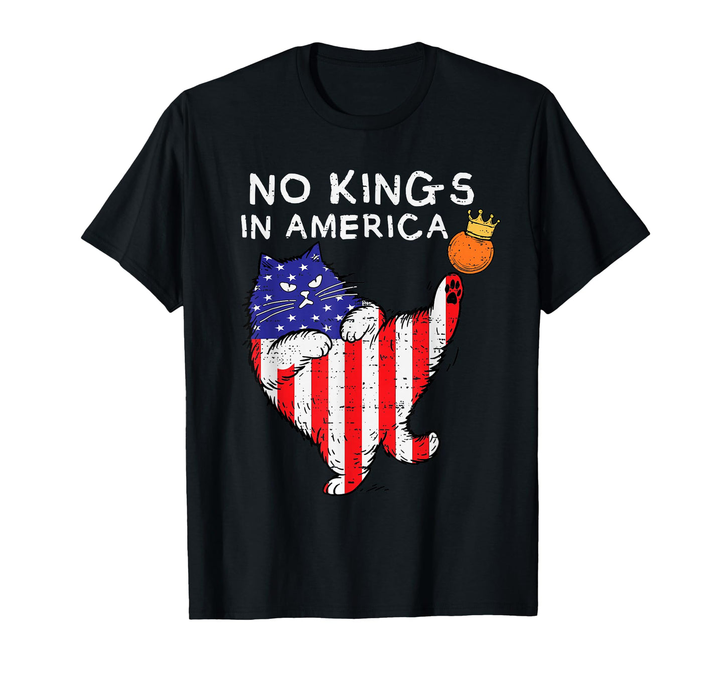 No Kings In America Funny Cat USA Protest Save Democracy T-Shirt