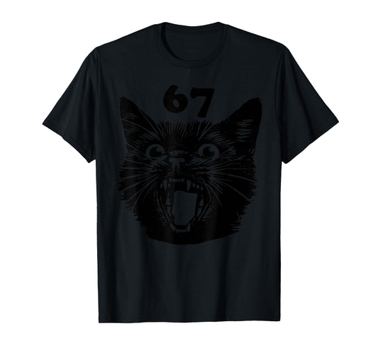 67 Halloween Black Cat Brainrot Meme Six Seven Girls Kids T-Shirt