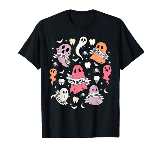 Dentist Ghost Spooky Halloween Dental Hygienist Assistant T-Shirt
