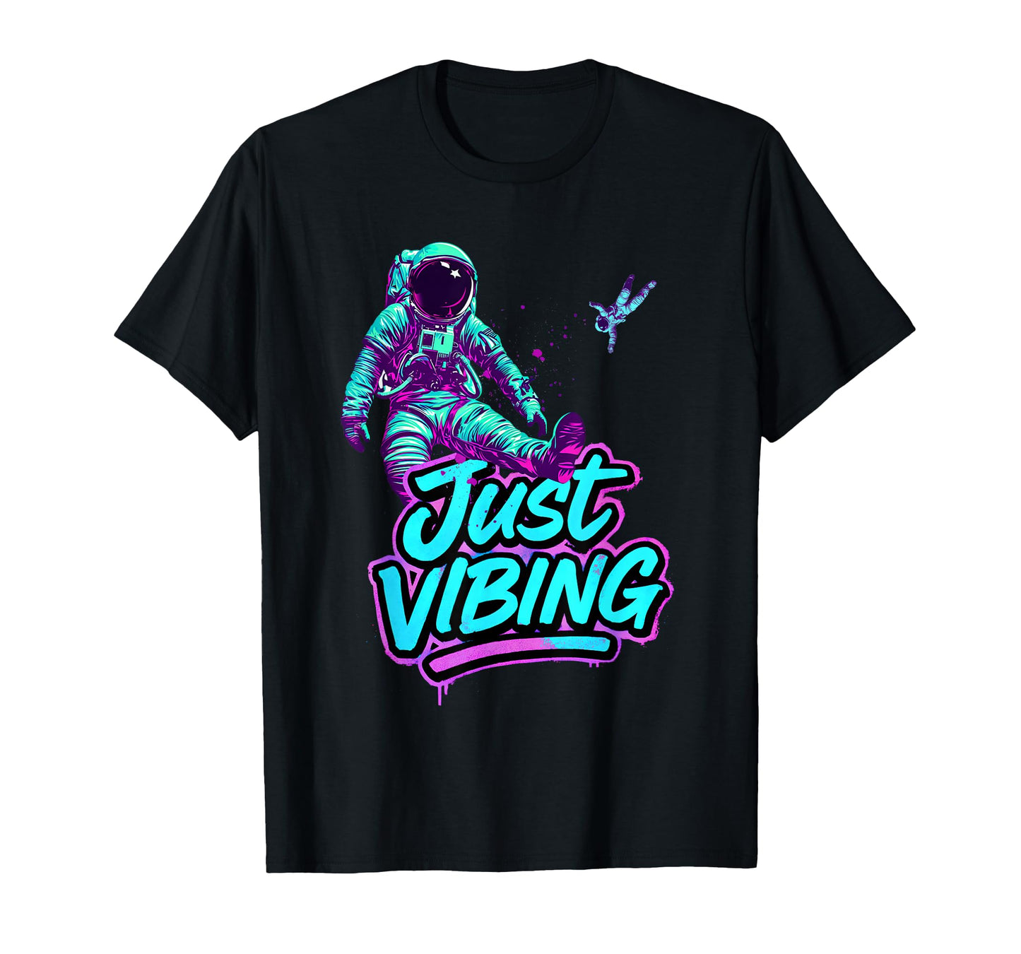 Purple and Teal Astronaut Just Vibing Graphic for Men T-Shirt