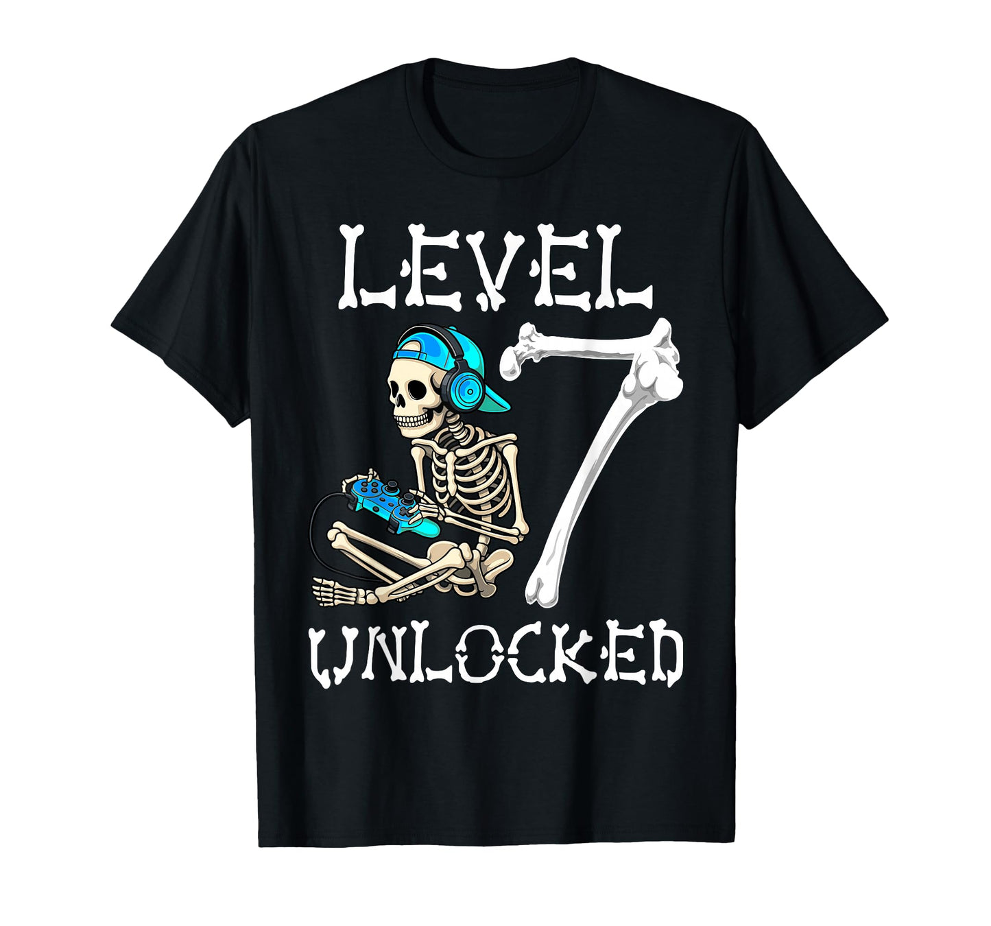 Level 7 Unlocked Skeleton Gamer Video Gaming 7th Birthday T-Shirt
