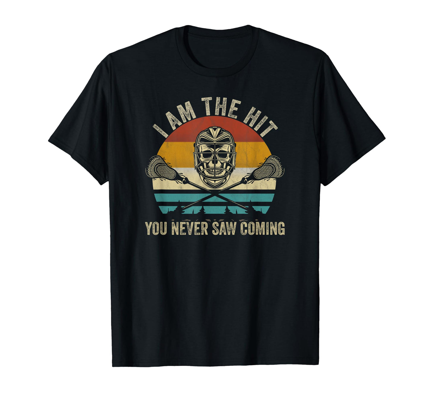 Lacrosse Skull Vintage Retro Lacrosse Stick Sun quote T-Shirt