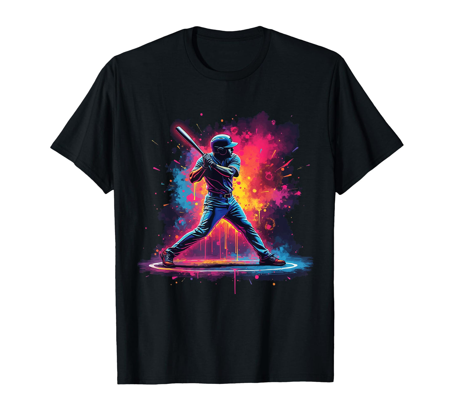 Baseball Batter Art with Retro Sunset and Palm Tree T-Shirt