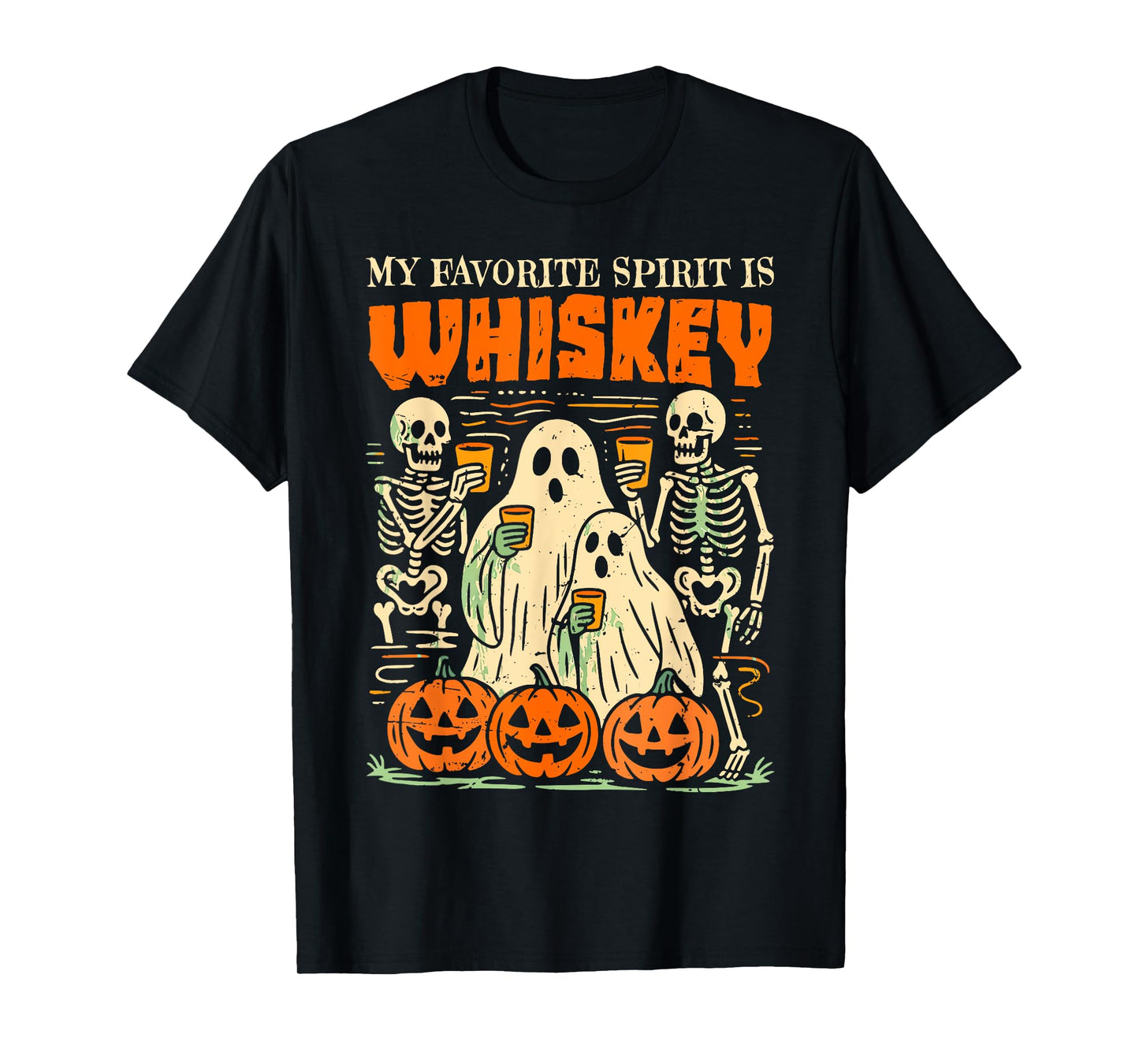 Funny Ghost Halloween Costume My Favorite Spirit Is Whiskey T-Shirt