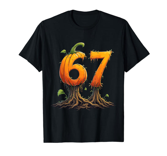 67 Halloween Brainrot Meme 6 7 Numbers Six Seven Pumpkin T-Shirt