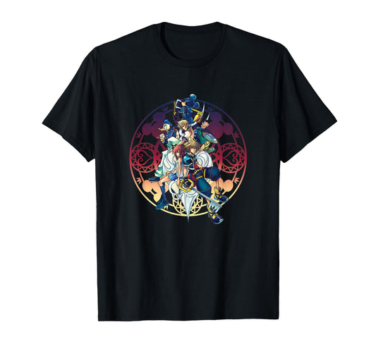 Disney Kingdom Hearts Group Shot Color Gradient Circle Heart T-Shirt