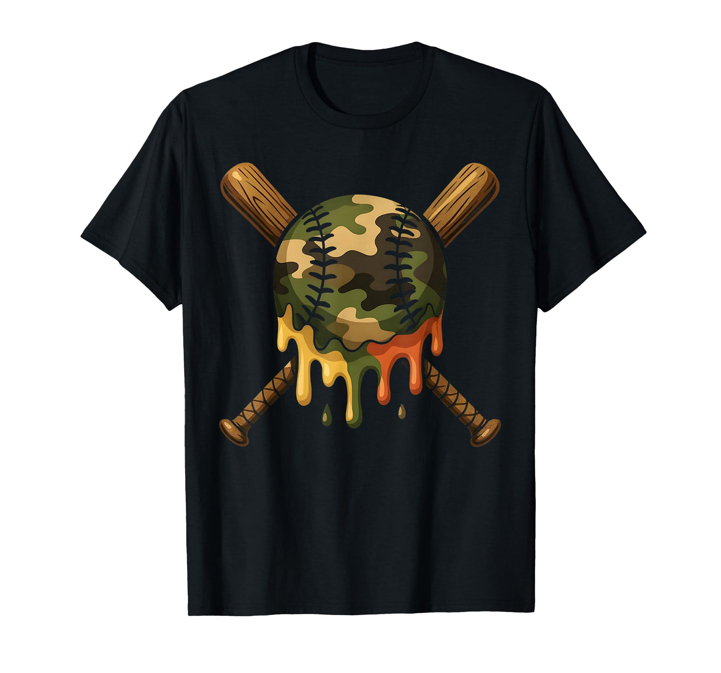 Baseball Drip Camo Baseball Bats Boys Sports Cool Game Day T-Shirt