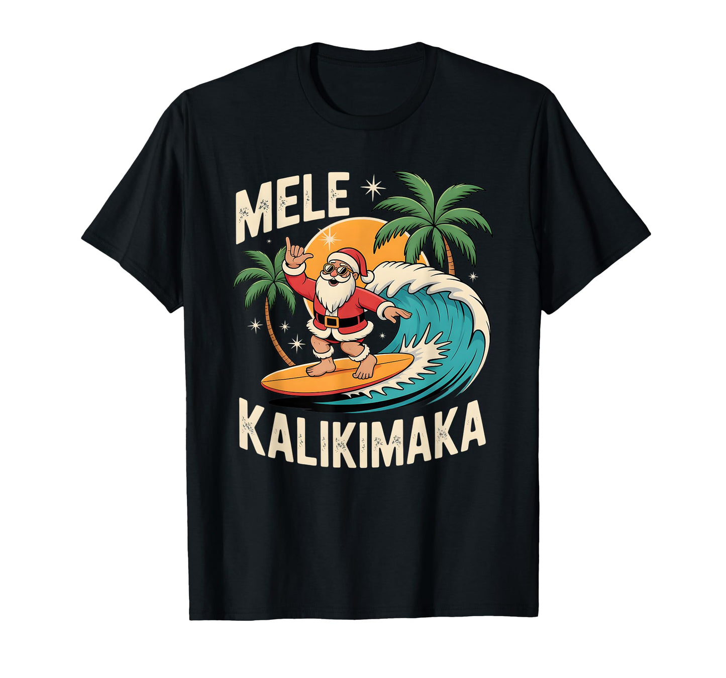 Mele Kalikimaka Hawaii Christmas Shirt Surfing Santa Tee T-Shirt