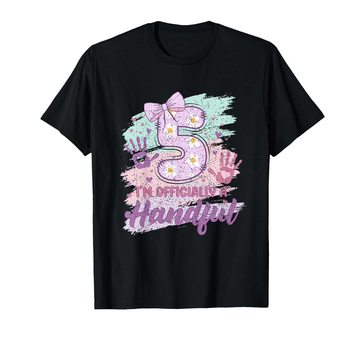 Kids I'm Officially A Handful Five Pink Bow 5th Birthday Girls 5 T-Shirt