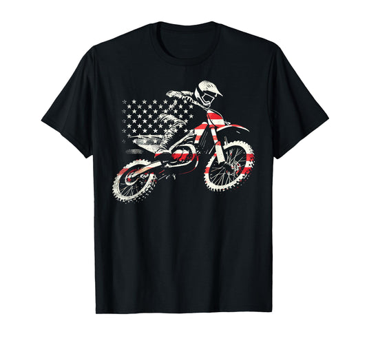 Dirt Bike Retro American Flag Motocross Enduro T-Shirt