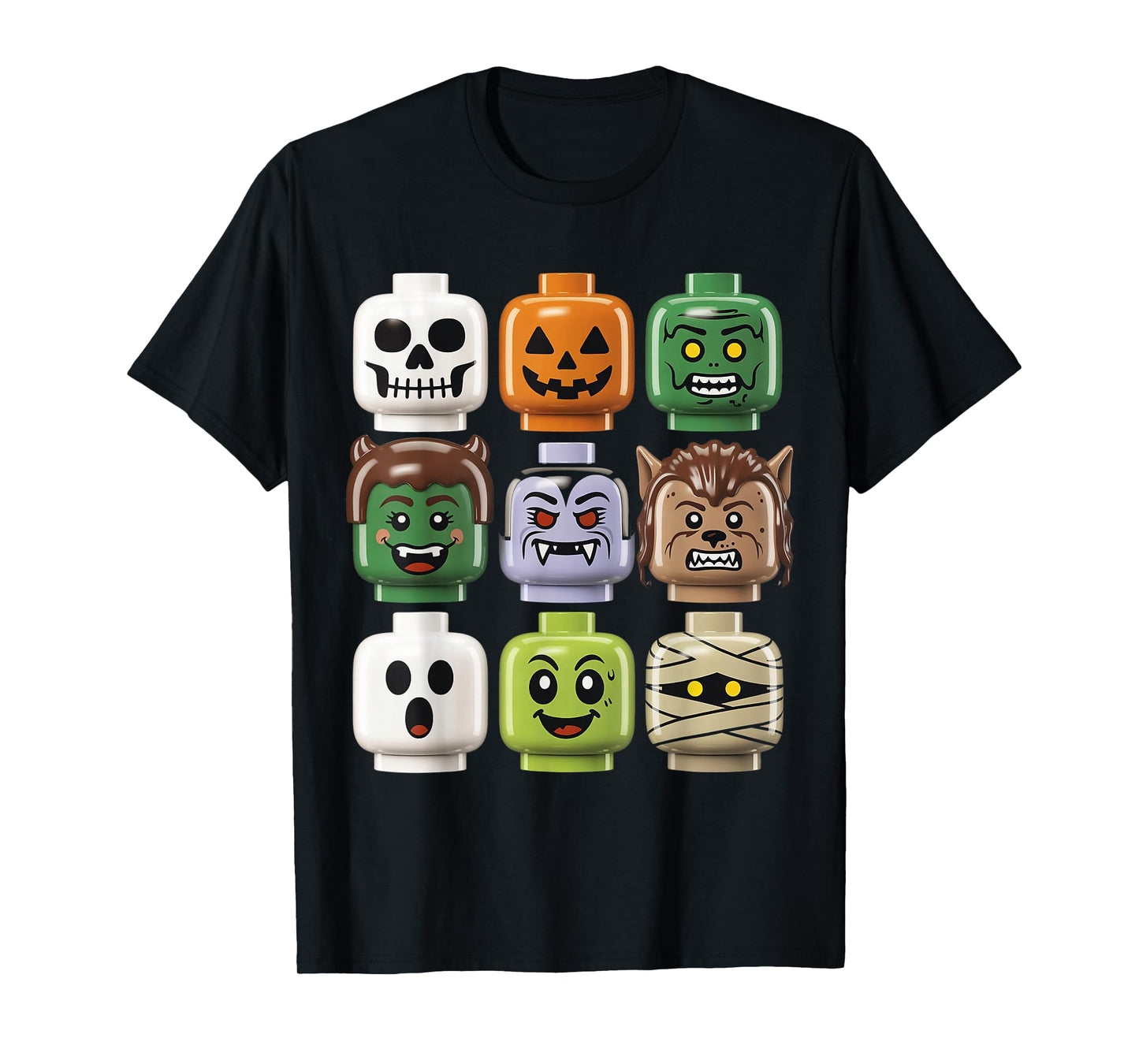Halloween Building Brick Head Pumpkin Ghost Zombie T-Shirt