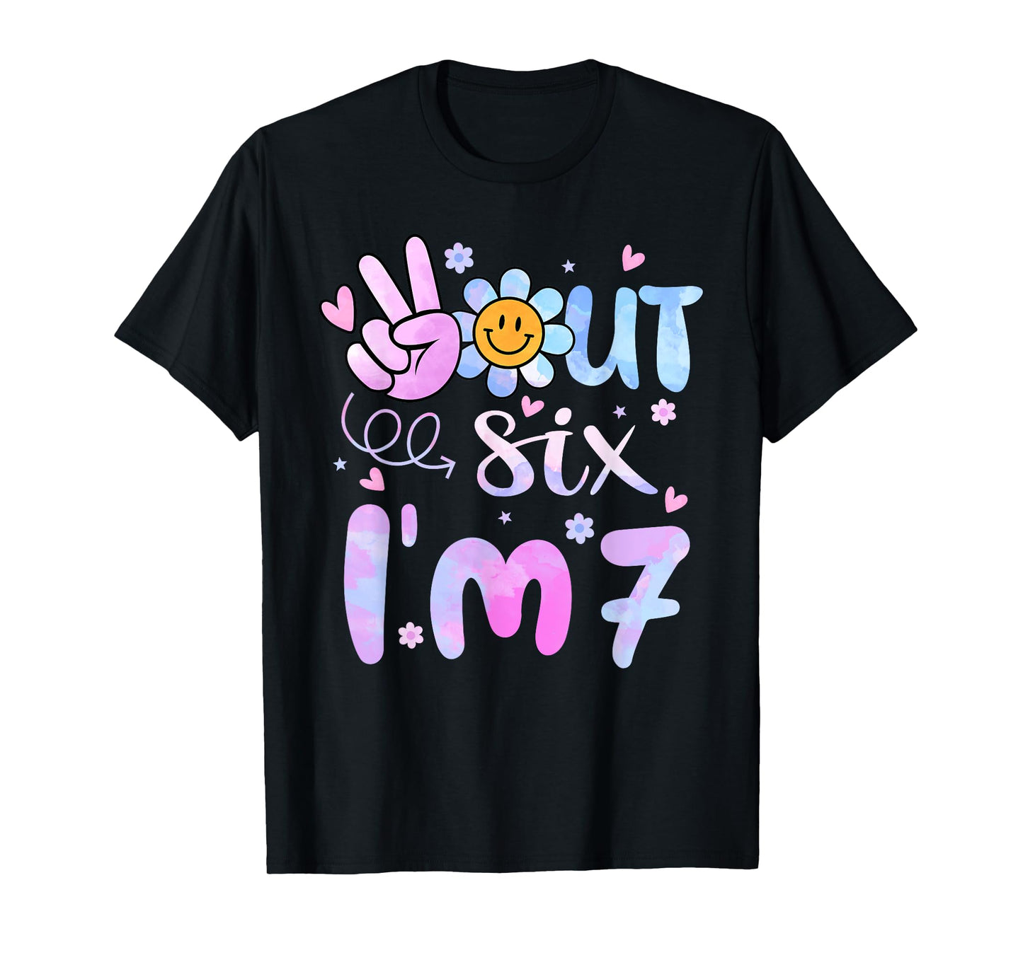 Peace Out Six I'm 7 Tie Dye 7th Happy Birthday Girl Groovy T-Shirt