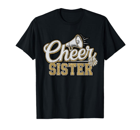 Cute Cheer Sister Black Gold Pom Cheerleader Cheerleading T-Shirt