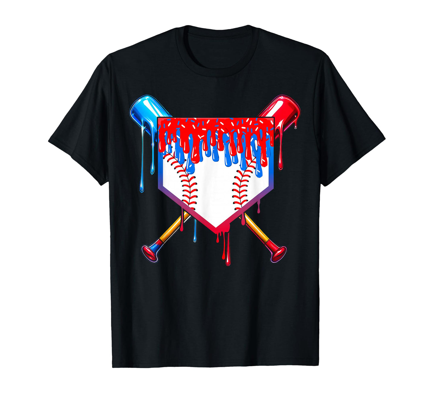 Baseball Drip Boys Ice Cream 4th Of July Home Plate Sprinkle T-Shirt