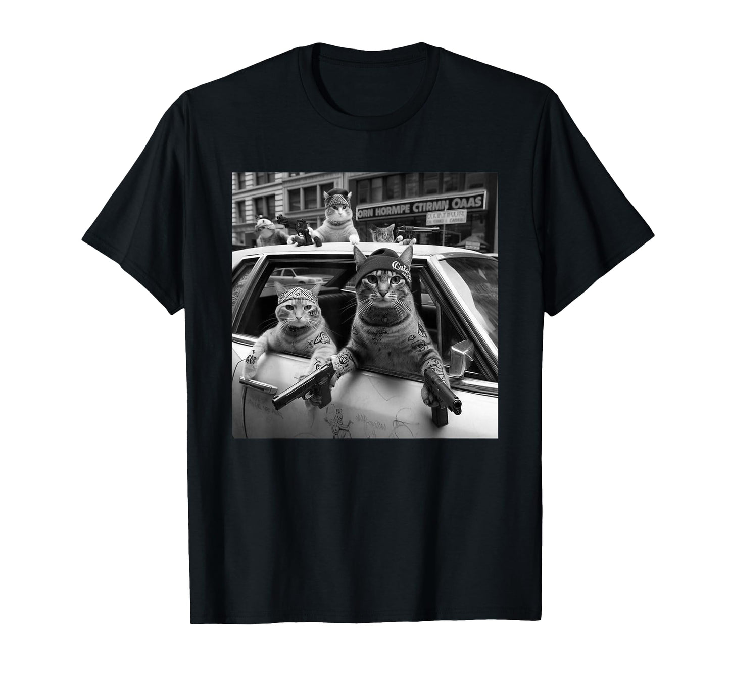 Funny Gangster Cats Street Design T-Shirt