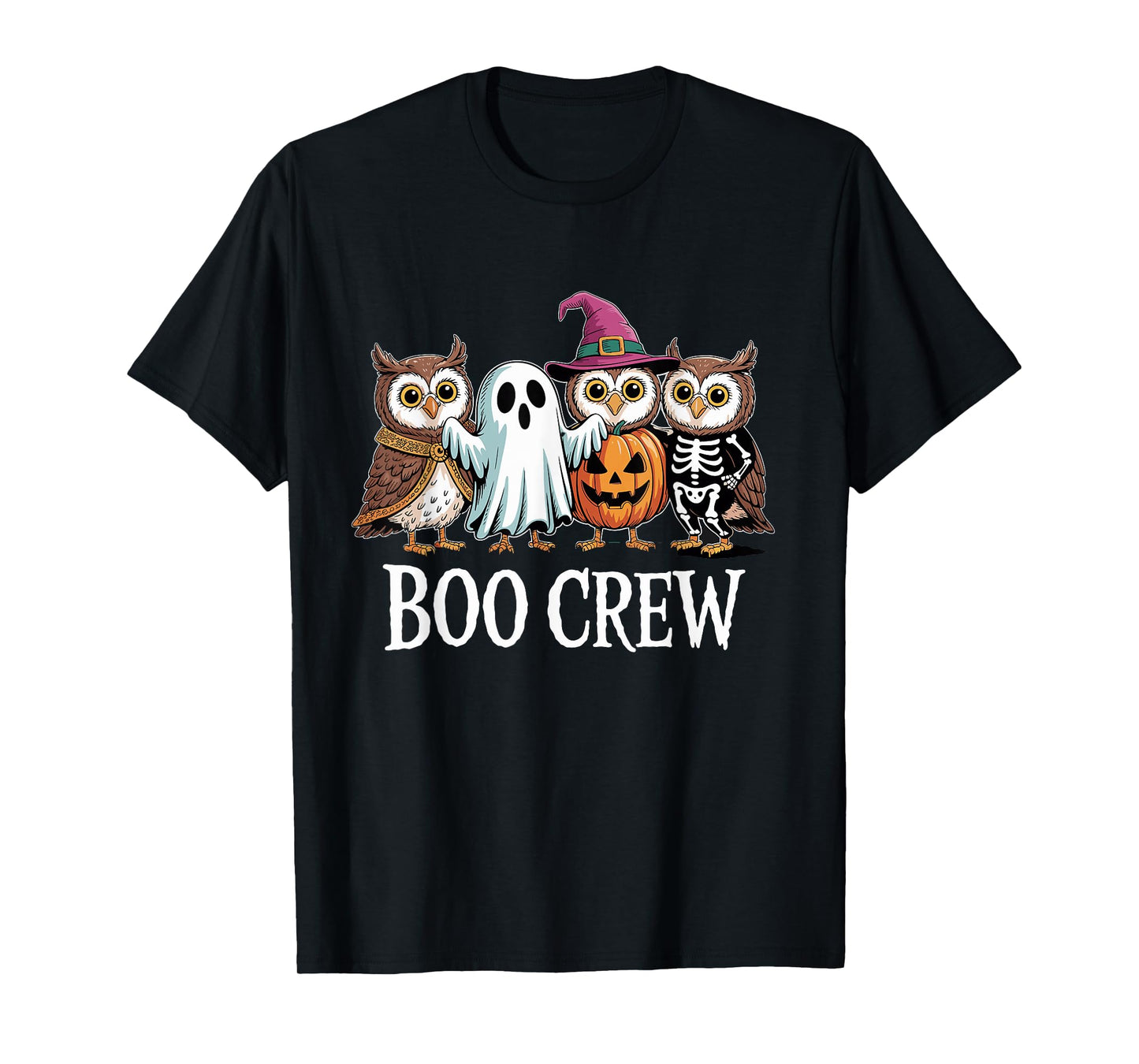 Boo Crew Halloween Owls Ghost Pumpkin Witch Skeleton T-Shirt