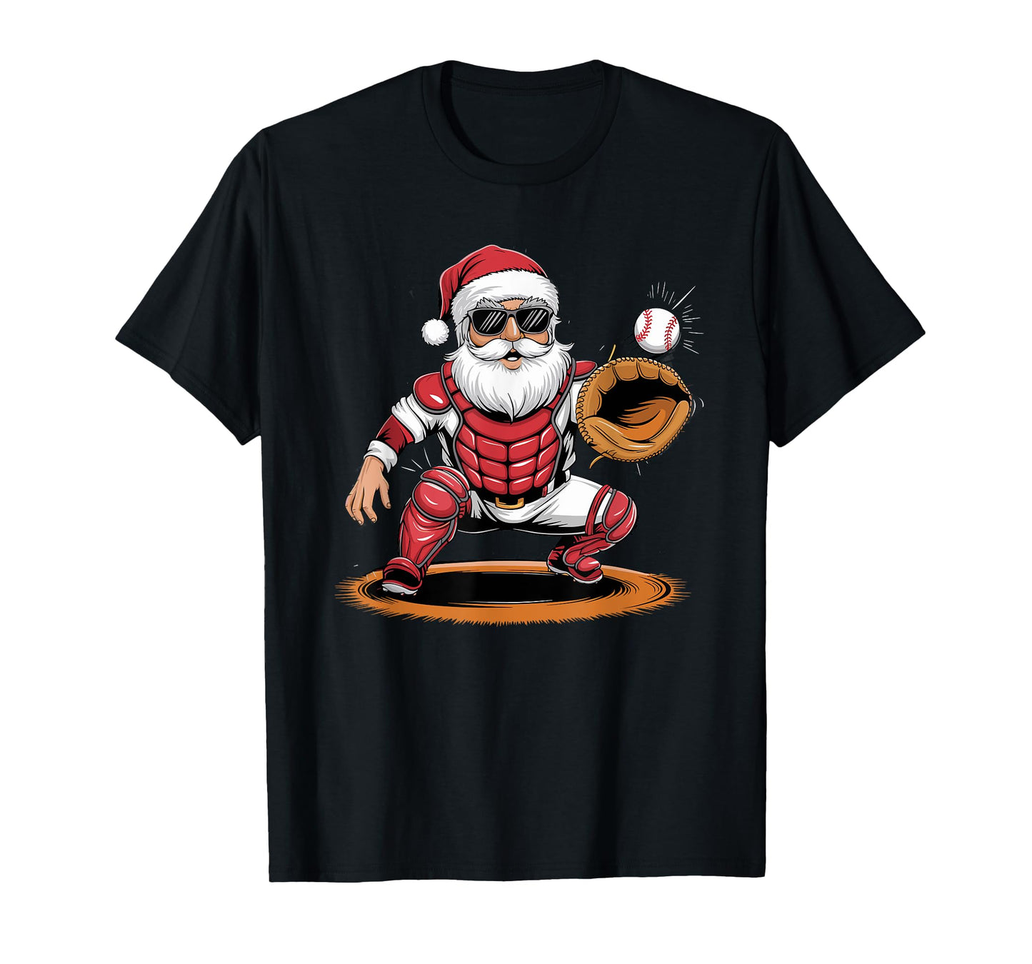 Santa Playing Baseball As Catcher Boys Teens Christmas T-Shirt