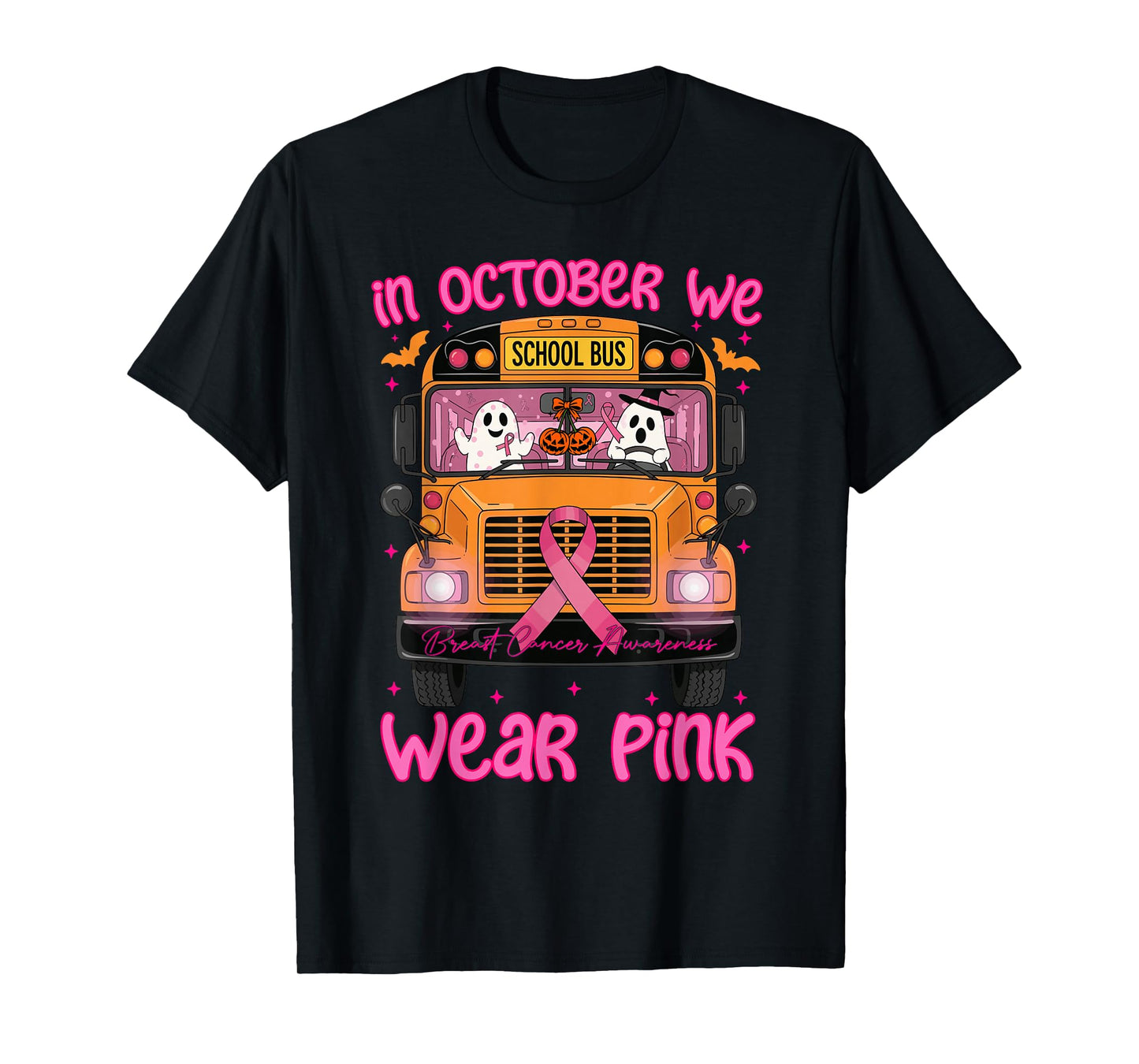 in October We Wear Pink School Bus Driver Breast Cancer T-Shirt