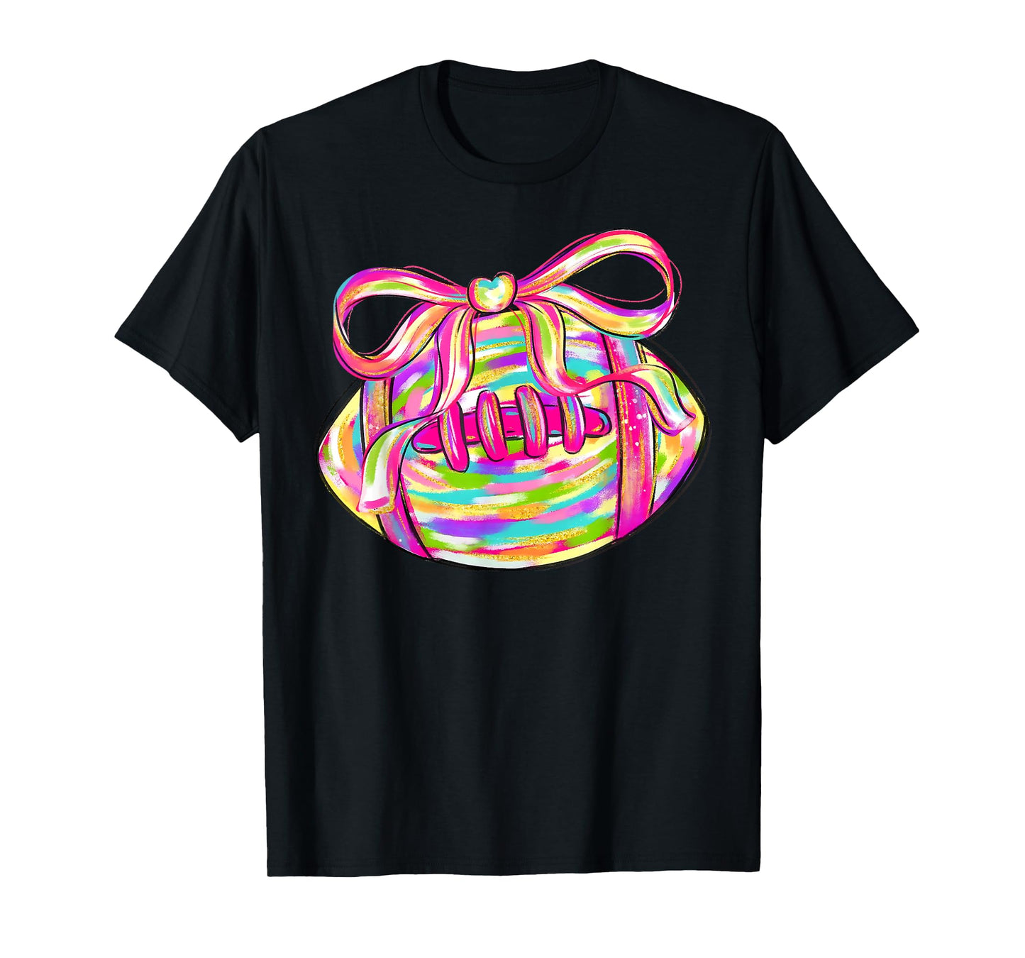Colorful Football Coquette Bow Game Day Football Lover Women T-Shirt