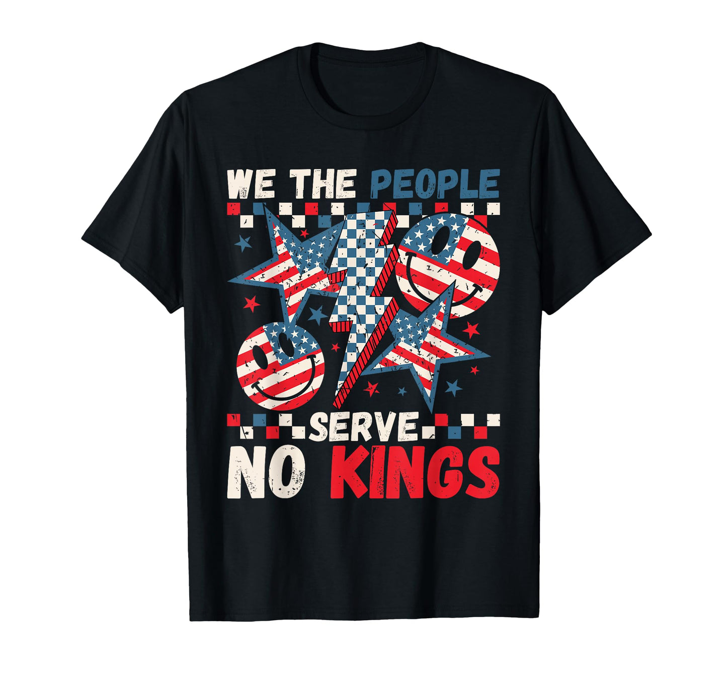 We The People Serve No Kings Checkered Bolt American T-Shirt