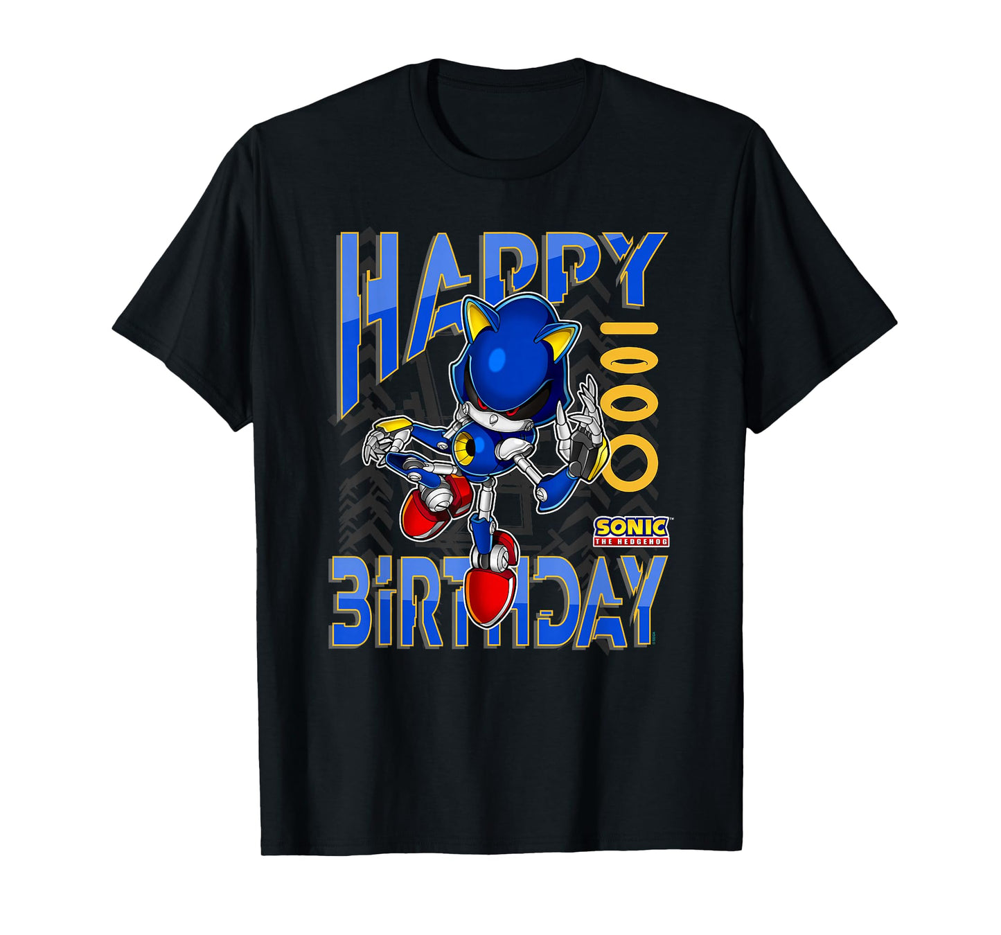 Sonic The Hedgehog Happy Birthday Metal Grid Chest Poster T-Shirt