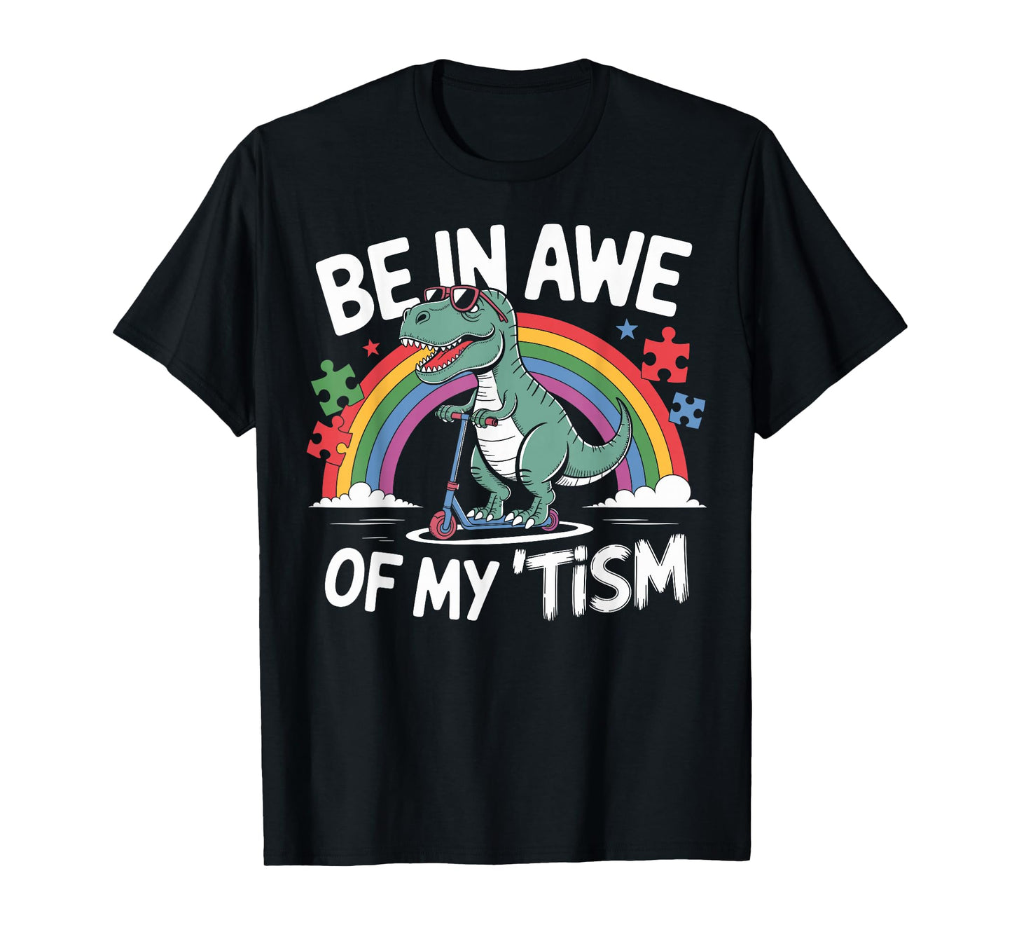 Trex Dinosaur Autism Awareness Be In Awe Of My Tism Kids T-Shirt