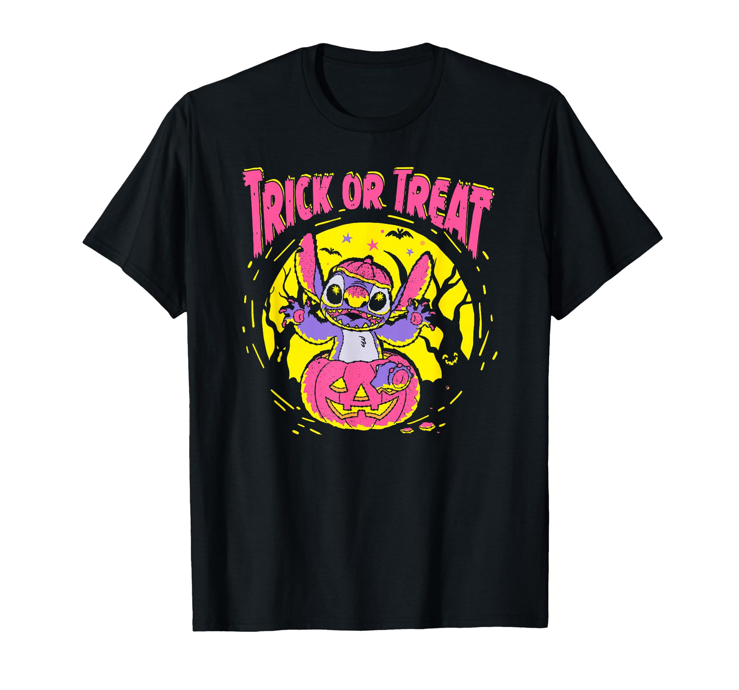 Disney Lilo & Stitch Halloween Trick Or Treat Neon Style T-Shirt