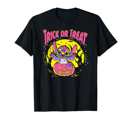 Disney Lilo & Stitch Halloween Trick Or Treat Neon Style T-Shirt