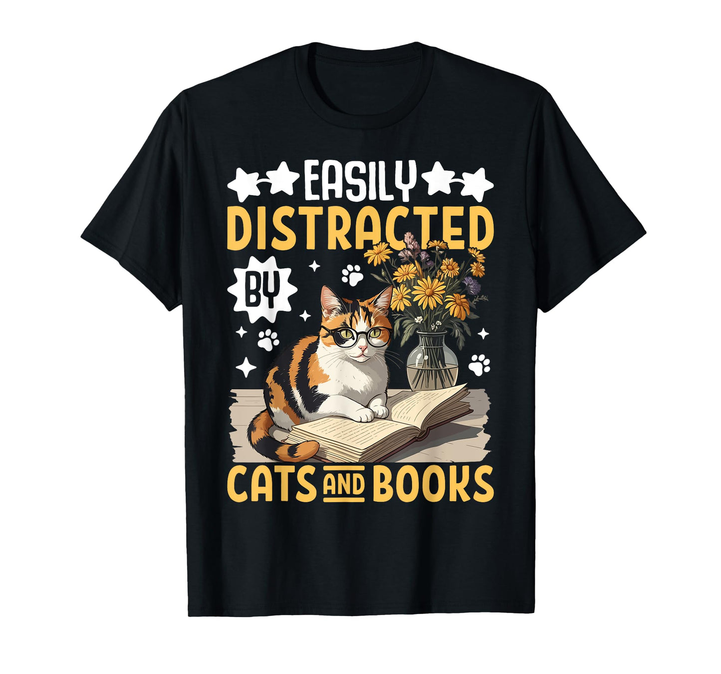 Easily Distracted By Cats and Books For Book Lover & Cat Fan T-Shirt for Men Women