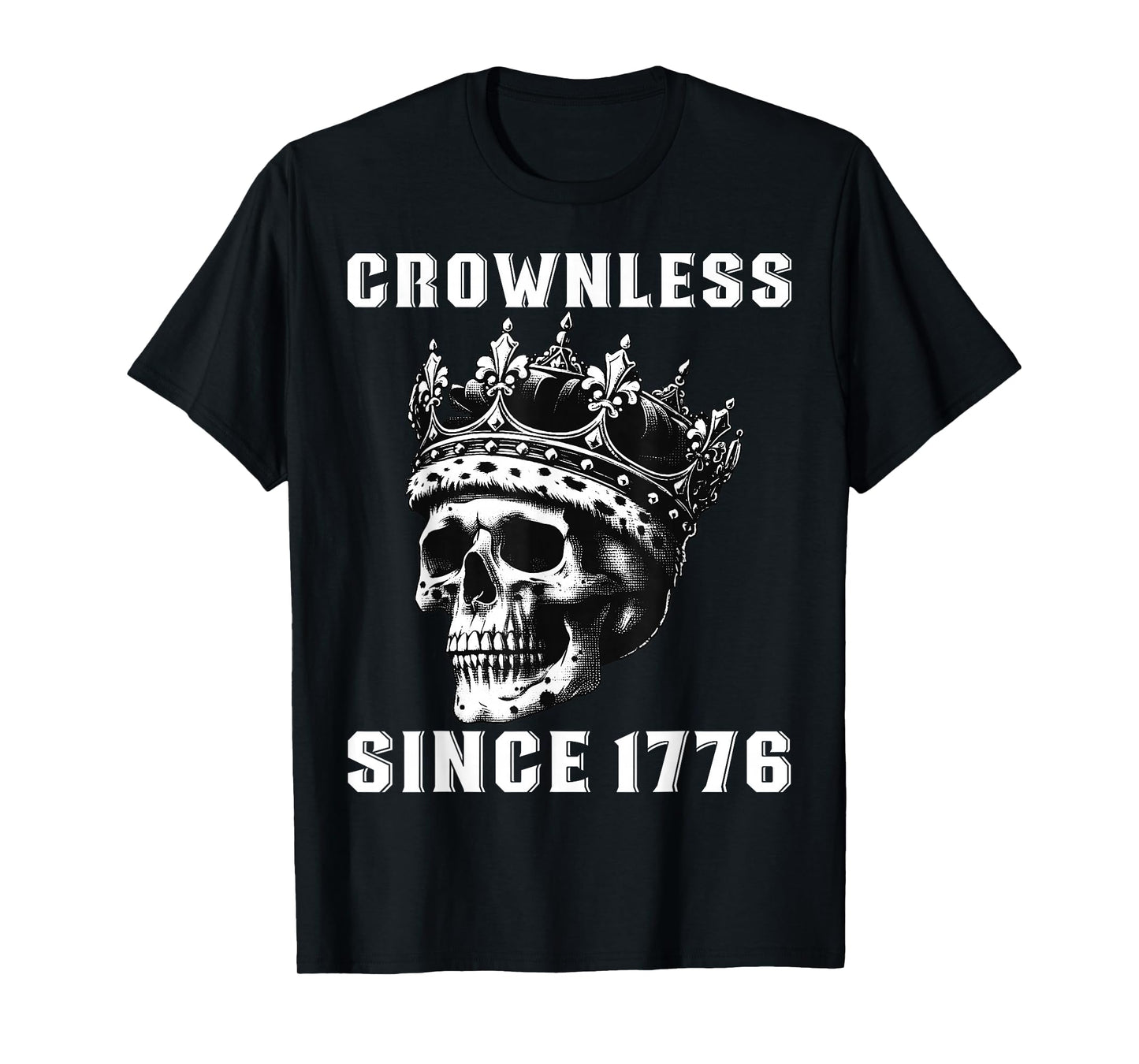 Crownless Since 1776, No Kings Protest Skull Patriotic USA T-Shirt