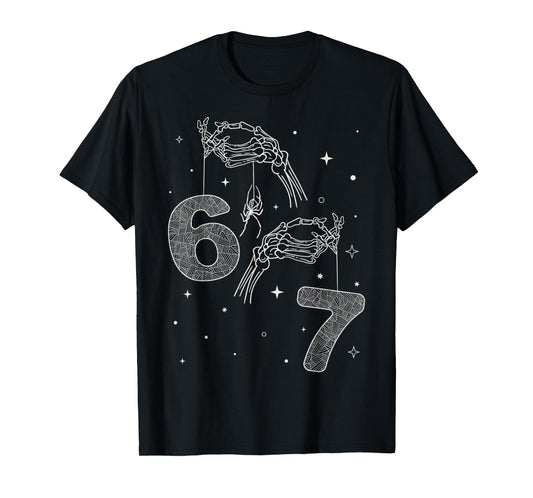67 Meme Skeleton Hand Funny Halloween Six Seven Teens T-Shirt