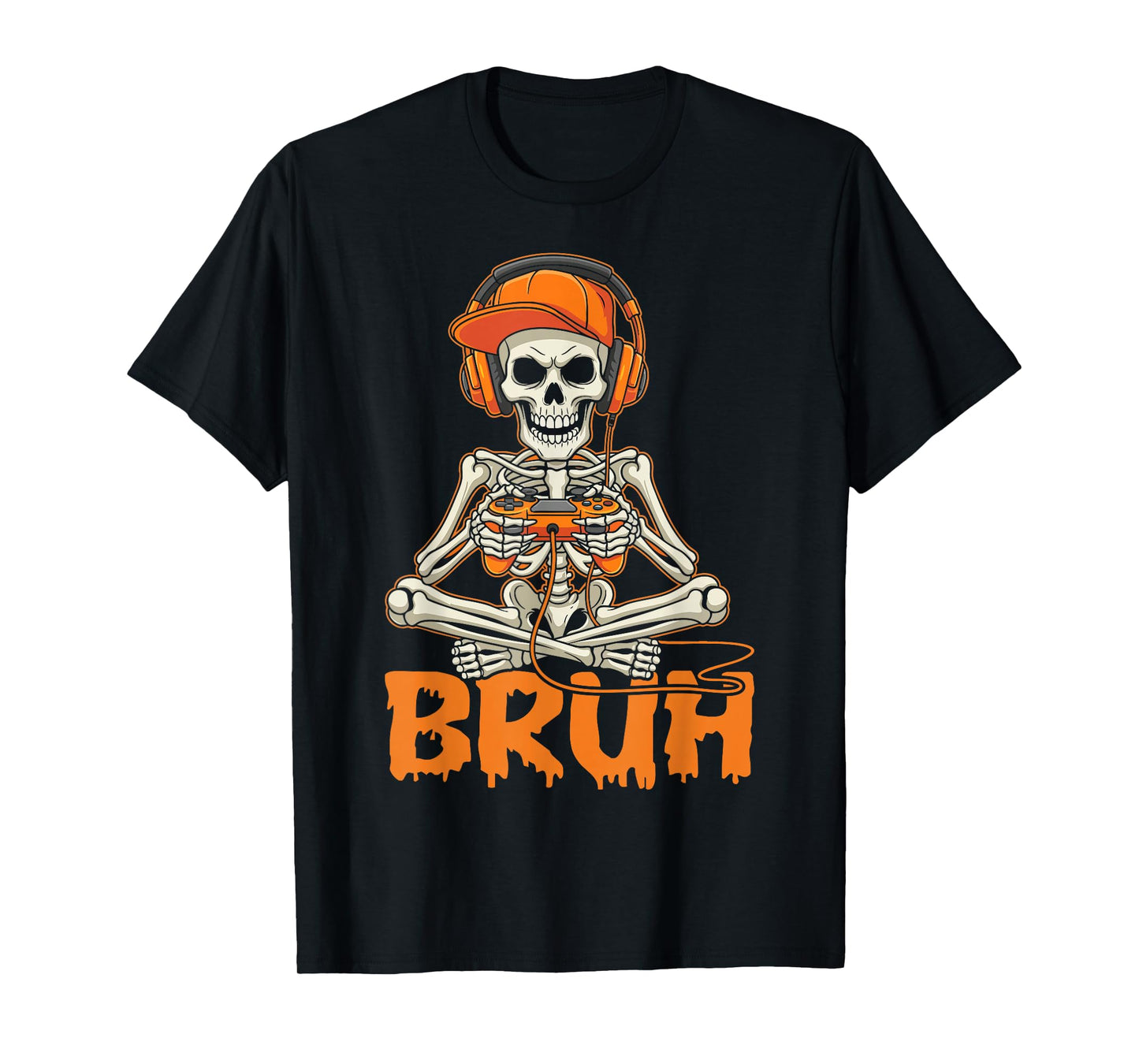 Bruh Halloween Boys Kids Gamer Mens Skeleton Video Gaming T-Shirt
