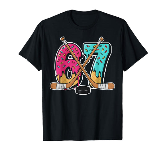 67 Ice Cream Drip Hockey Gen Alpha Slang Six Seven Meme T-Shirt
