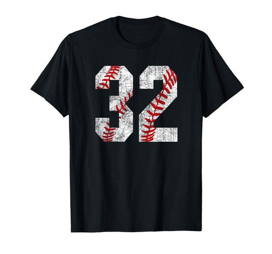 Distressed Baseball Number 32 Jersey Uniform Player Fan T-Shirt
