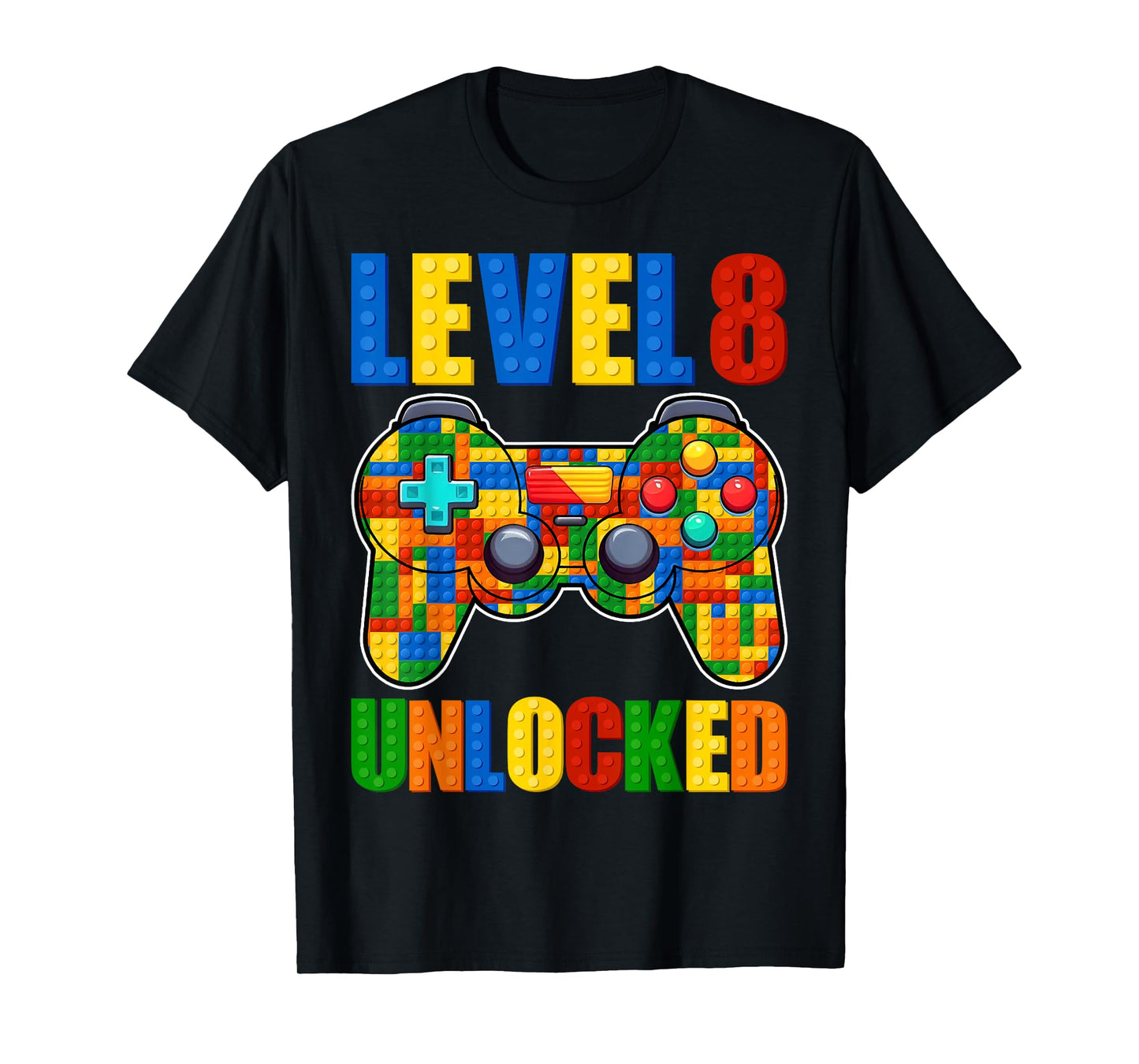Level 8 Unlocked Building Blocks 8th Birthday Video Game Boy T-Shirt