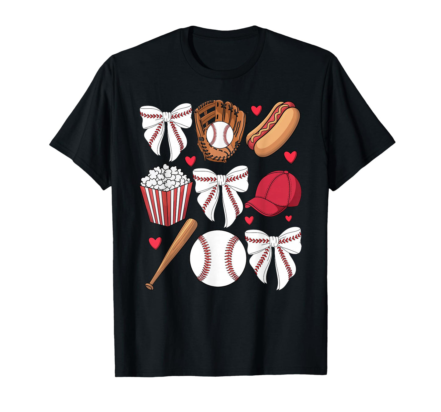 Baseball Coquette Bow Women Girls Baseball Cheer Mom Mama T-Shirt