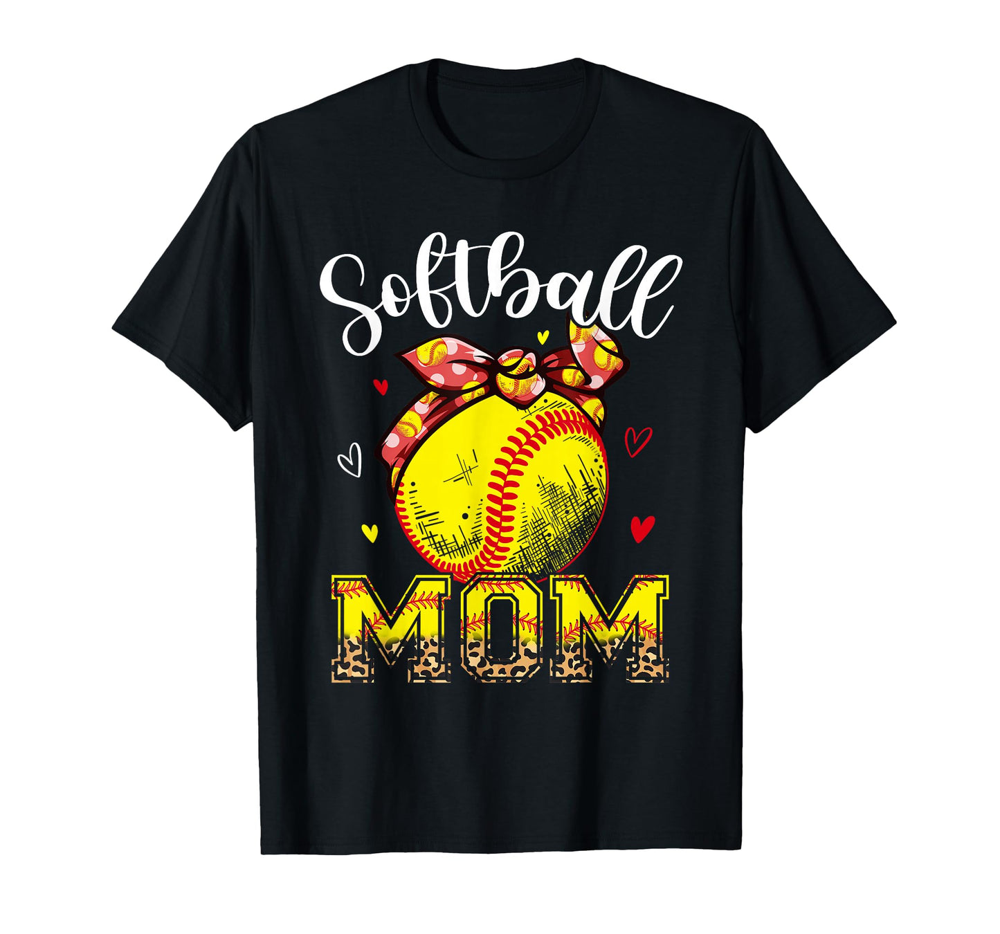 Softball Mom Headband Leopard Softball Ball Mothers Day Mama T-Shirt