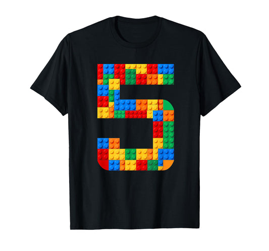 5 Year Old Blocks Building Master Builder 5th Birthday Boy T-Shirt