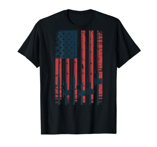 American Flag Fishing Pole Patriotic Fishing Gift Funny Dad T-Shirt