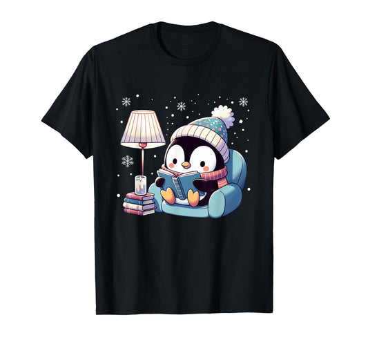 Cute Penguin Reading Kids Women Men Boys T-Shirt