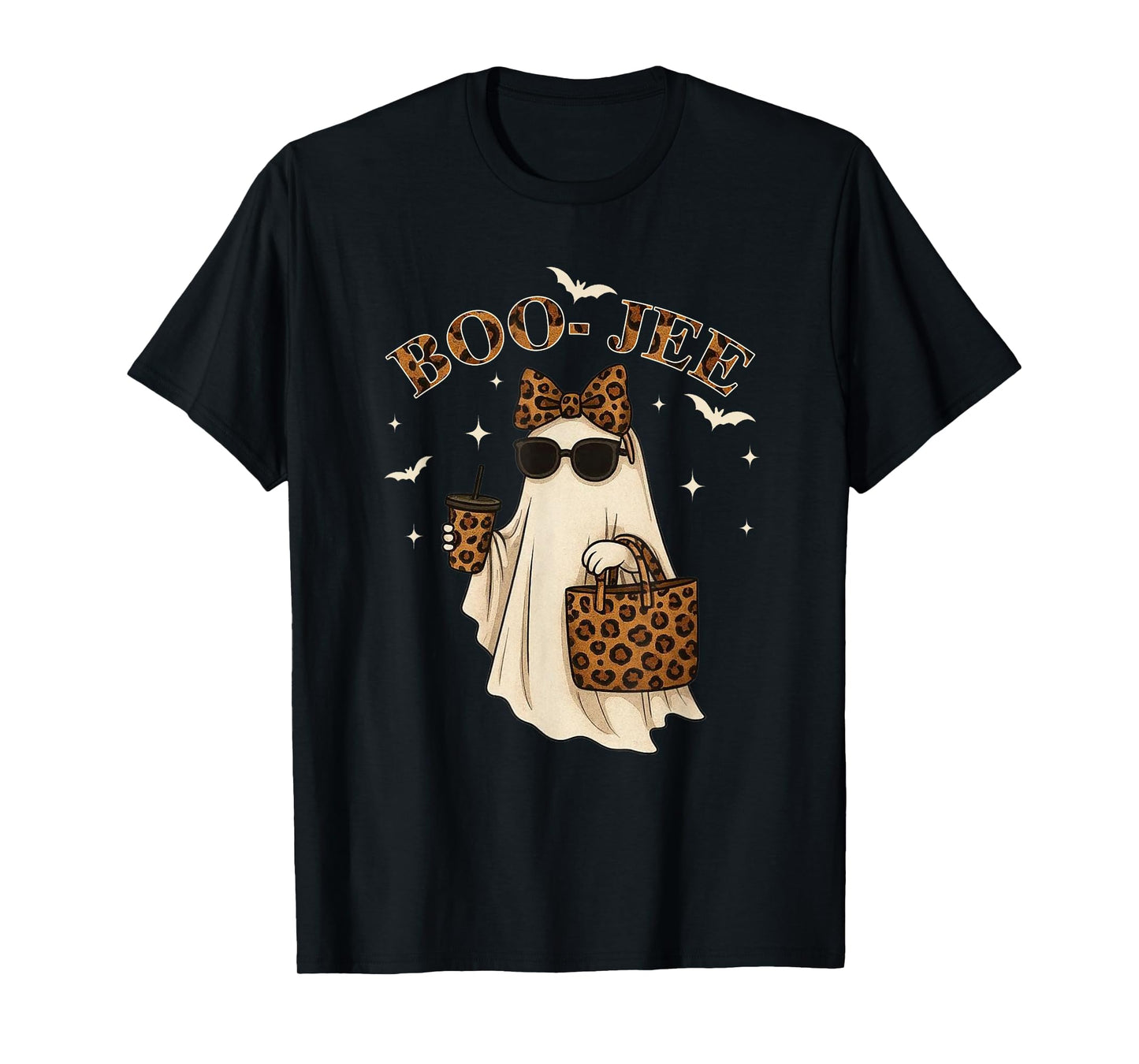 Coquette Leopard Ghost Coffee Boo JEE Halloween Boujee Ghost T-Shirt