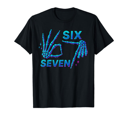 67 Meme Skeleton Hand 6 7 Halloween Six Seven Funny Teens T-Shirt