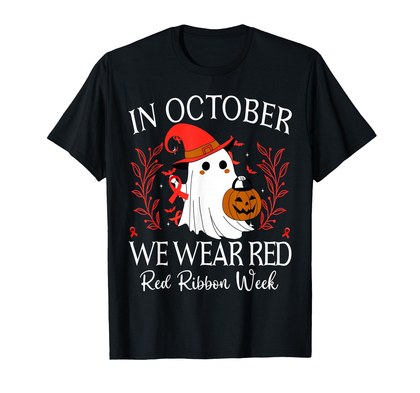 in October We Wear Red for Red Ribbon Week Halloween T-Shirt