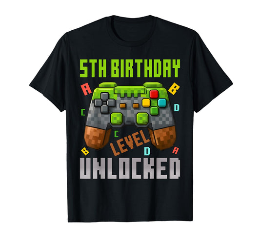 5th Birthday Boy Level 5 Unlocked Birthday Boy 5 Years Old T-Shirt