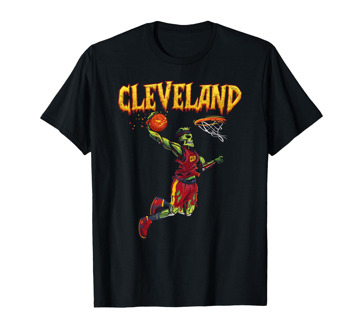 Jump Zombie Cleveland Dunk Player Halloween Pumpkin Ball T-Shirt