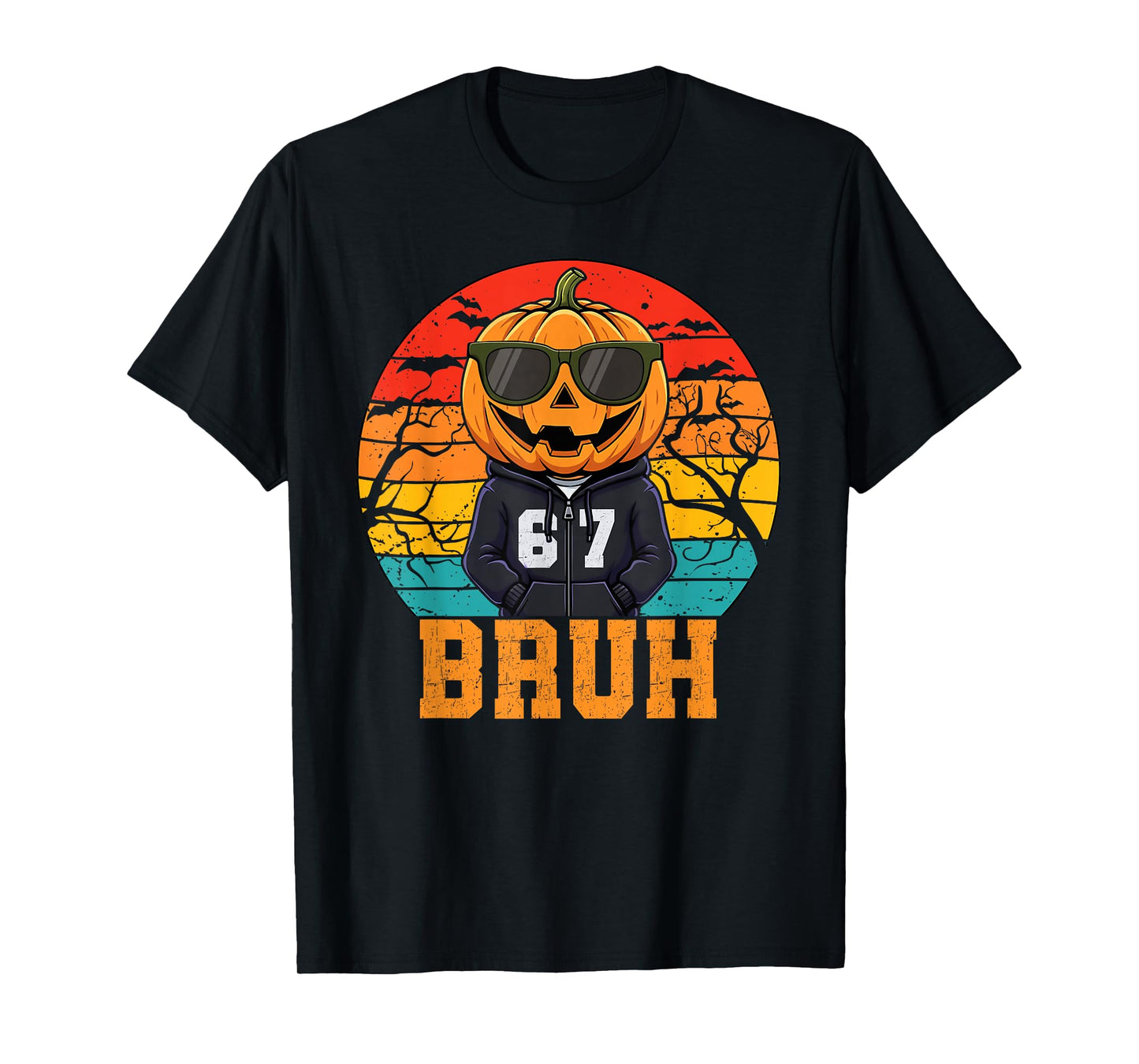 Retro Funny 67 Halloween Meme Bruh Cool Pumpkin Head Costume T-Shirt