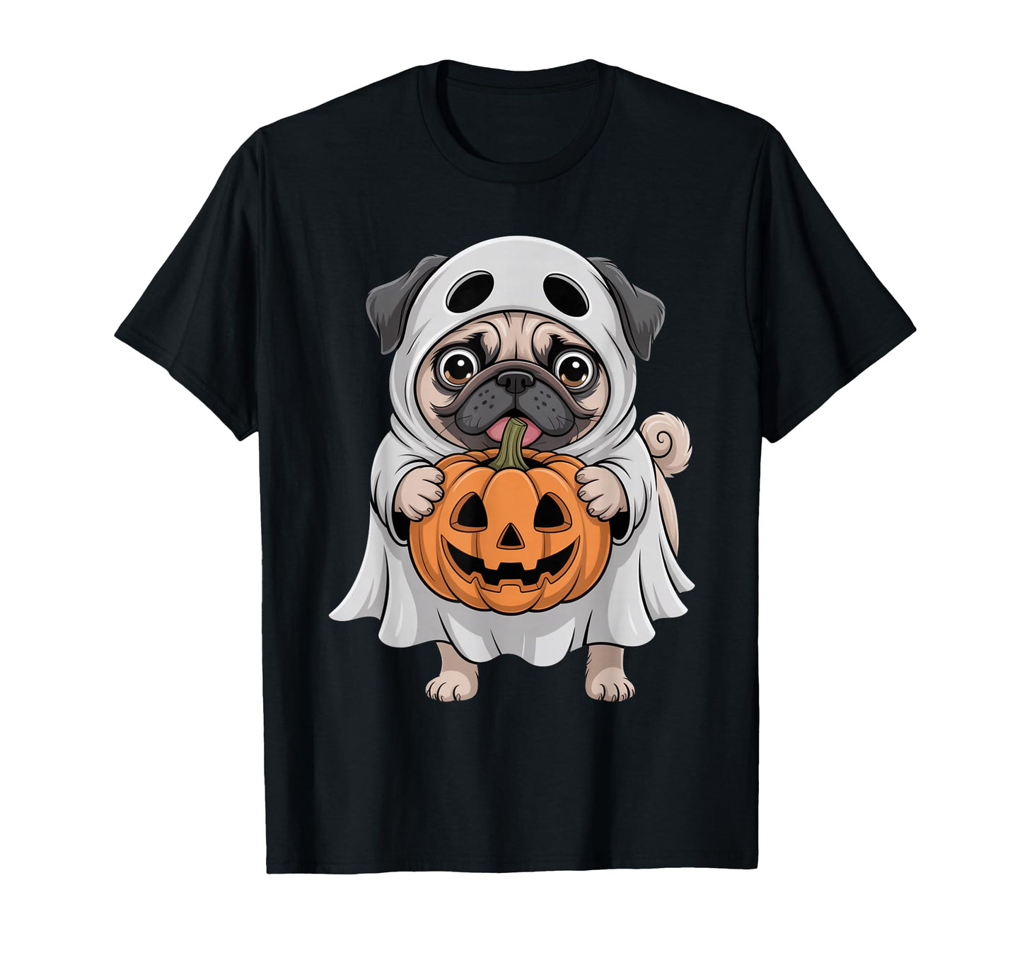 Cute Pug Ghost Pumpkin Dog Lover Halloween Costume T-Shirt