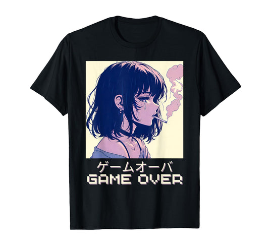 90s Japanese Sad Anime Girl Game Over Vaporwave Aesthetic T-Shirt